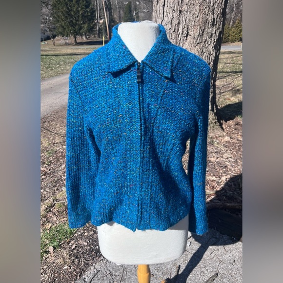 SAG HARBOR DRESS JACKET VINTAGE BLUE FULL ZIP  WITH COLLAR WOMENS - Picture 6 of 9